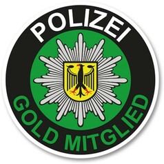 Runder Lufterfrischer mit Polizei Gold Mitglied Design. Schwarzer Rand, gr�ner Hintergrund, Adler-Emblem und Schriftzug "POLIZEI GOLD MITGLIED".