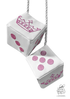 W�rfel in wei� mit Krone & Punkte Stick in pink