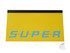 Gelber Schmutzf�nger mit blauer "SUPER" Aufschrift und schwarzer Oberkante.