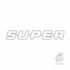 Grauer Kontur-Aufkleber mit dem Schriftzug SUPER auf wei�em Hintergrund.