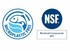 Zwei Zertifizierungslogos: Microplastic Free mit Fischsymbol und NSF f�r Nonfood Compounds (A7).