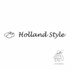 Schwarze Umrisszeichnung von Klompen neben dem Schriftzug "Holland Style" auf wei�em Hintergrund.