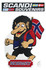 Scandi Troll Aufkleber mit schwarzem Haar, gro�er Nase und norwegischer Flagge. Der Troll tr�gt einen roten Rucksack. Schriftzug "NORWAY".