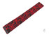 Rotes Pl�sch-R�ckhalteband f�r LKW-Gardinen mit schwarzem Muster und angen�htem Klettband.