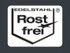 Icon "EDELSTAHL� Rost frei" auf wei�em Schild, kennzeichnet rostfreien Edelstahl.