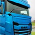 Solar Guard Scheibenblende auf blauem DAF XF/XG/XG+ LKW, mit Ausschnitt f�r Toter Winkel Kamera (Corner Eye).
