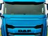 Blauer DAF XF/XG/XG+ LKW von vorne mit Solar Guard Scheibenblende. DAF Logo am K�hlergrill.
