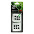 Wei�e, flauschige Duftw�rfel in W�rfelform mit schwarzen Punkten, verpackt als Funky Dice Outdoor Lufterfrischer.