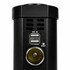 Schwarzer runder Spannungswandler mit Zigarettenanz�nderbuchse, USB-Anschl�ssen und L�ftungsschlitzen.