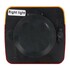 R�ckseite einer kabellosen LED-Lampe mit gro�em schwarzem Magnet und "Right light" Beschriftung. Schwarzes ABS-Geh�use mit orangefarbenen und roten R�ndern.