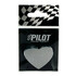 Gl�nzender, herzf�rmiger 3D-Aufkleber aus Chrom-Kunststoff in transparenter Verpackung mit Pilot-Logo.