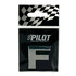 Chromgl�nzender 3D Aufkleber Buchstabe F von PILOT in transparenter Verpackung.